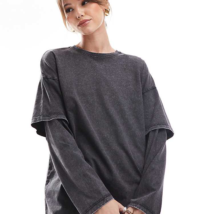 ONLY layered long sleeve top in washed gray | ASOS ONLY layered long sleeve top in washed gray | ASOS