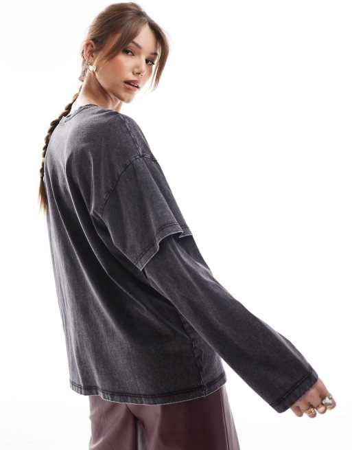 ONLY layered long sleeve top in washed gray | ASOS