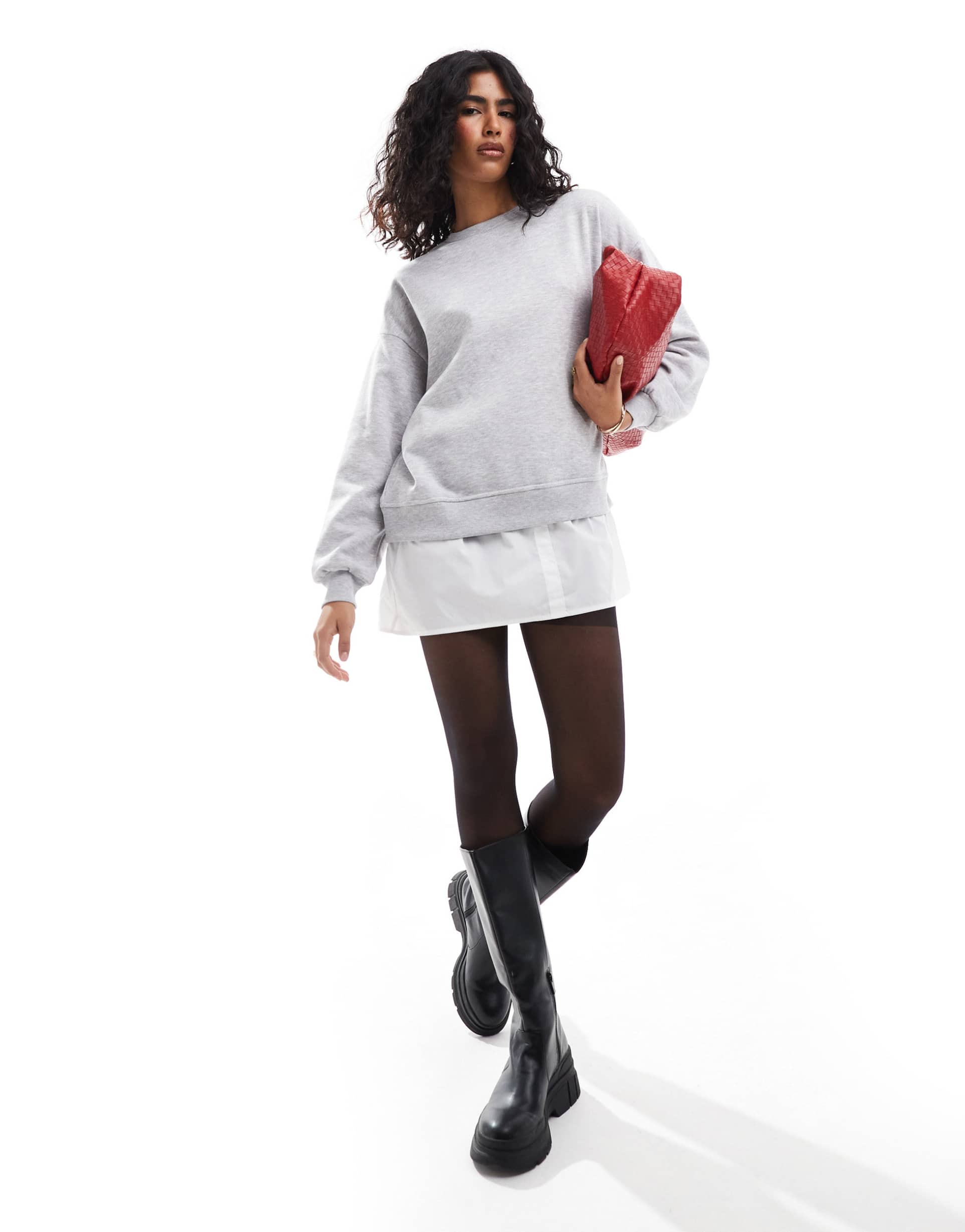 only layered sweat mini dress in light gray