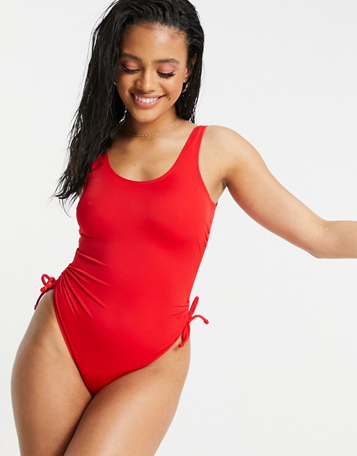 Only Leanne Low Back Swimsuit in Red