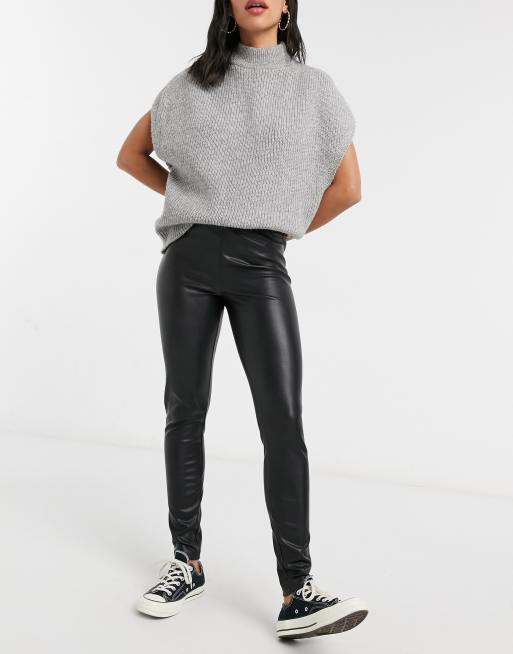 Leather Look Leggings In Black, ONLY