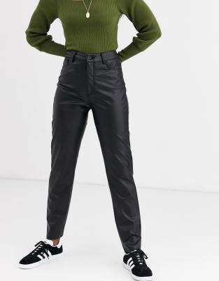 leather look straight leg trousers