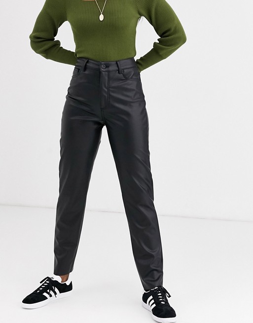 Only leather look straight leg trousers in black
