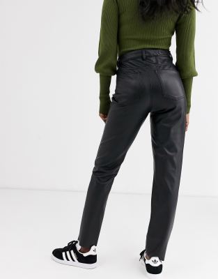 leather look straight leg trousers