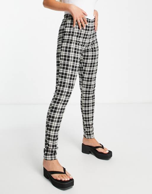 Only Legging taille haute et carreaux Noir et blanc ASOS