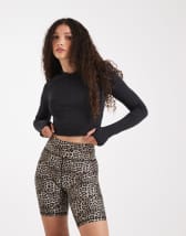 Noisy May mesh long sleeve top in leopard print