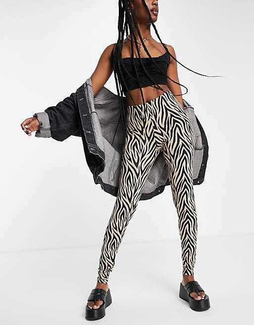 Only leggings in mixed animal print in camel