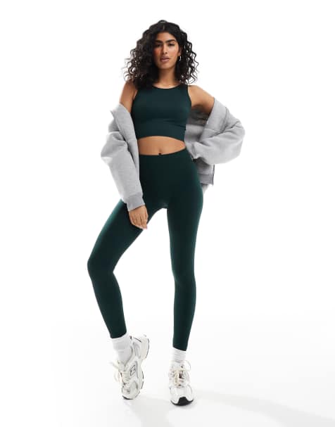 ONLY - Leggings senza cuciture verde scuro in coordinato - view 1