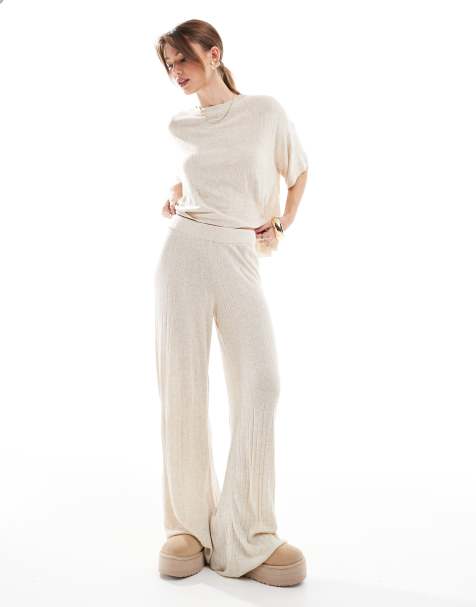 ONLY – Leichte Strickhose in Steinbeige mit weitem Bein, Kombiteil - view 1