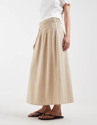 Leinenmix-Maxirock in Steinbeige mit geraffter Taille-Neutral Neutral 42