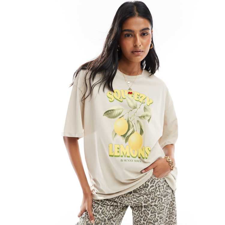 ONLY lemon graphic boyfriend fit t-shirt in gray | ASOS