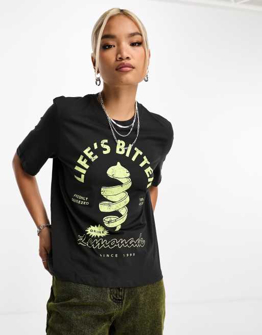 Only lemonade graphic boxy T-shirt in washed gray