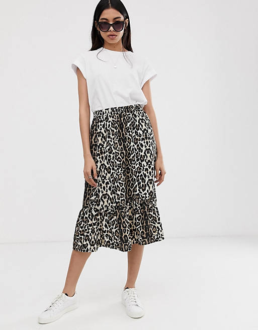Only leopard print midi skirt