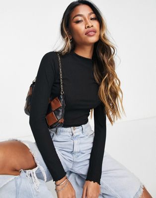 Only lettuce edge high neck ribbed top in black | ASOS