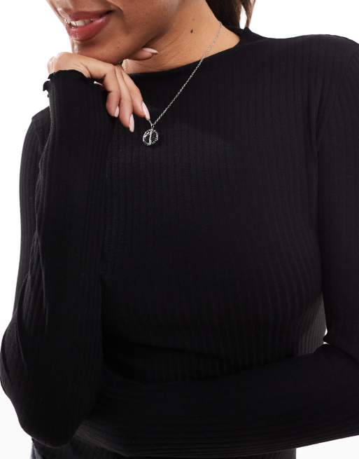 Black High Neck Rib Top