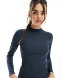 [ONLY] Only lettuce edge high neck ribbed top in navy 12-14 NAVY