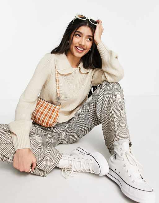 Only – Lexa – Langärmliger Strickpullover in Cremeweiß mit Kragen
