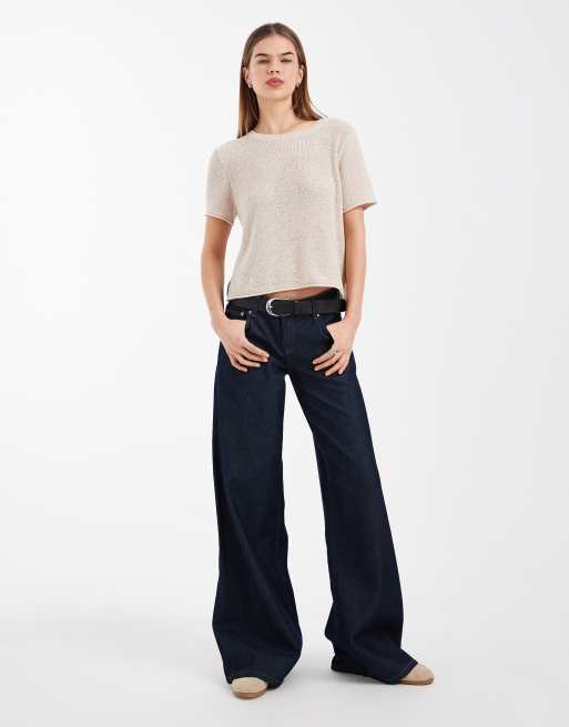 ONLY - Lichtgewicht open gebreid T-shirt in stone, 2 van 4