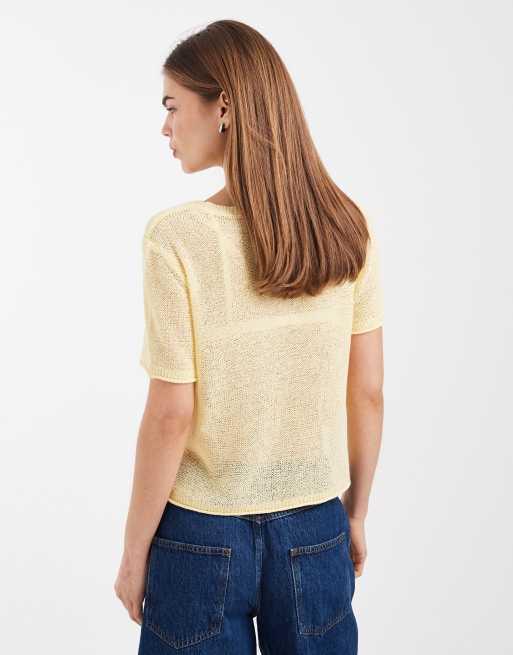 ONLY - Lichtgewicht opengebreid T-shirt in lichtgeel, 4 van 4