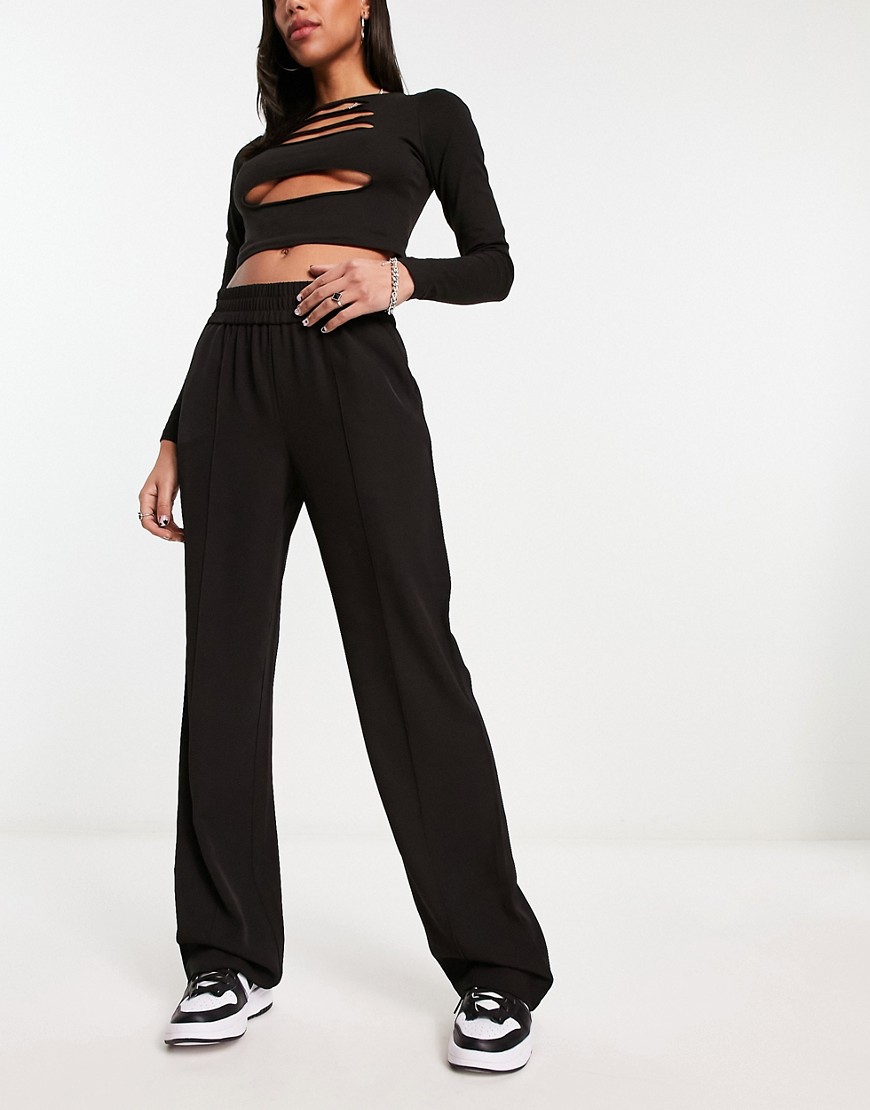 Only Faux Leather Elasticated Waist Straight Leg Pants In Black