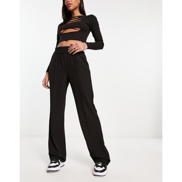 Only elasticated waist wide leg trousers in black