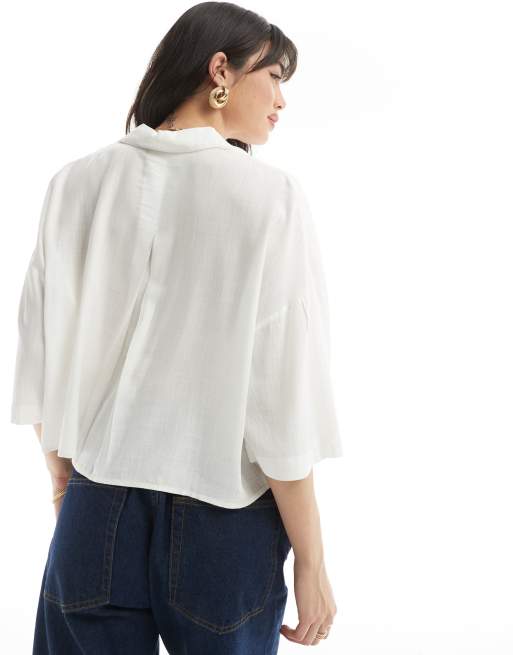 ONLY lightweight cropped boxy shirt in white , 3 of 4