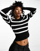 JDY round neck striped sweater in black and white
