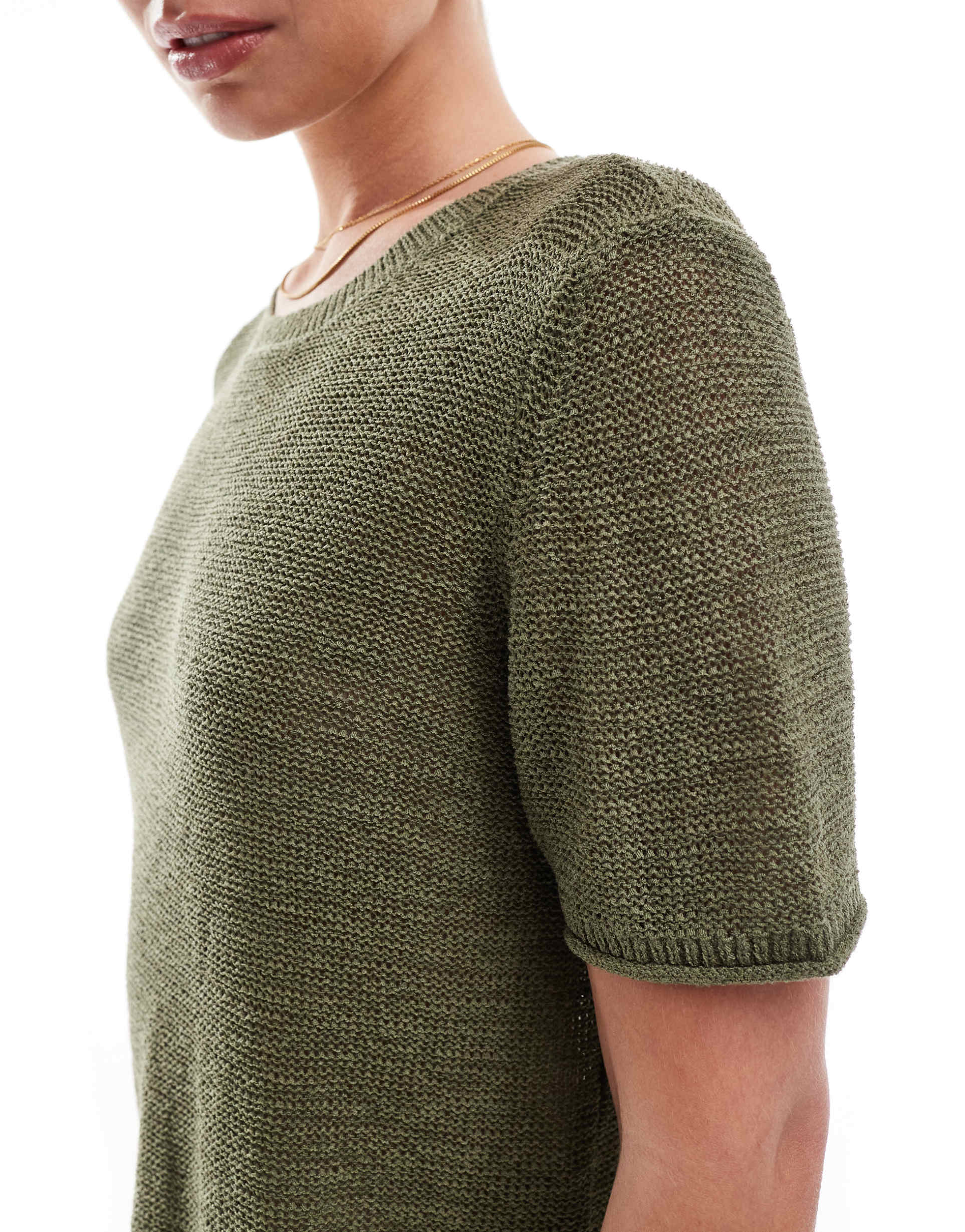 only lightweight open knit t-shirt in khaki