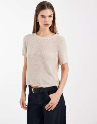 Only Lightweight Open Knit T-shirt In Neutral