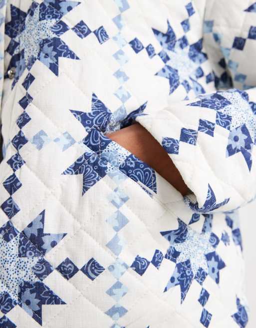 ONLY lightweight quilted jacket with blue paisley quilt pattern in white, 4 of 4