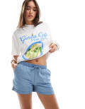 [ONLY] ONLY lightweight tie waist denim shorts in light blue 6 Medium blue denim