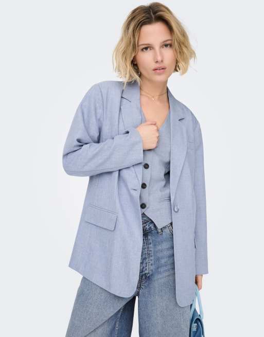 ONLY Linda americana boyfriend de manga larga melange azul, 1 de 7
