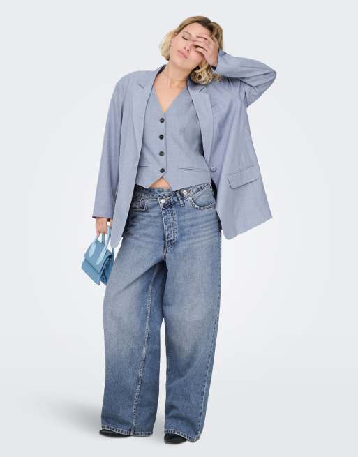 ONLY Linda boyfriend blazer a maniche lunghe mélange blu, 6 di 7