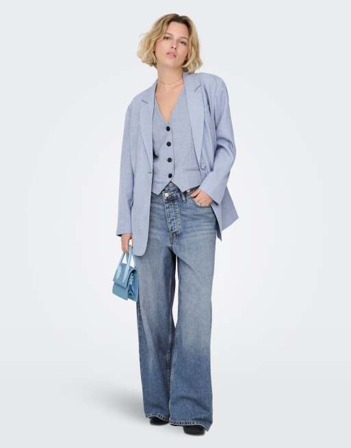 ONLY Linda Boyfriend-Blazer mit langen Ärmeln, meliert, in Blau, 3 von 7