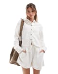 [ONLY] ONLY linen blend cropped shirt with contrast stitch in white (part of a set) 18 WHITE