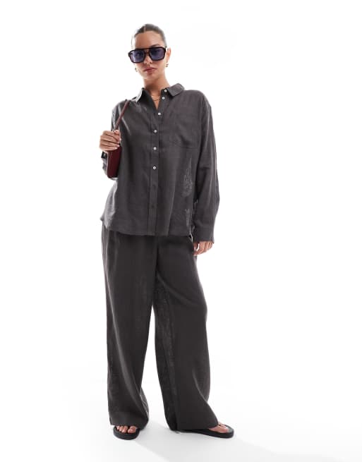 ONLY linen blend oversized shirt in gray - part of a set, 3 of 4