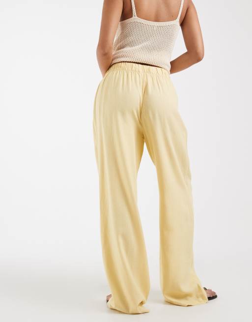 ONLY linen blend pull-on pants in pale yellow - part of a set, 3 of 5