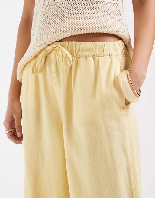 ONLY linen blend pull-on pants in pale yellow - part of a set, 4 of 5