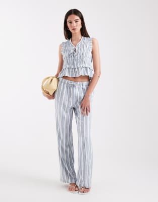 ONLY ONLY linen blend pull on trouser co-ord in blue stripes