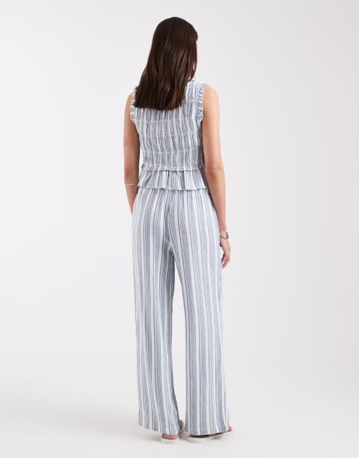 ONLY linen blend pull on trouser co-ord in blue stripes, 4 of 5