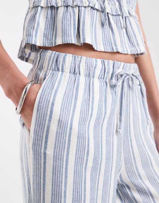 ONLY linen blend pull on trouser co-ord in blue stripes, 5 of 5