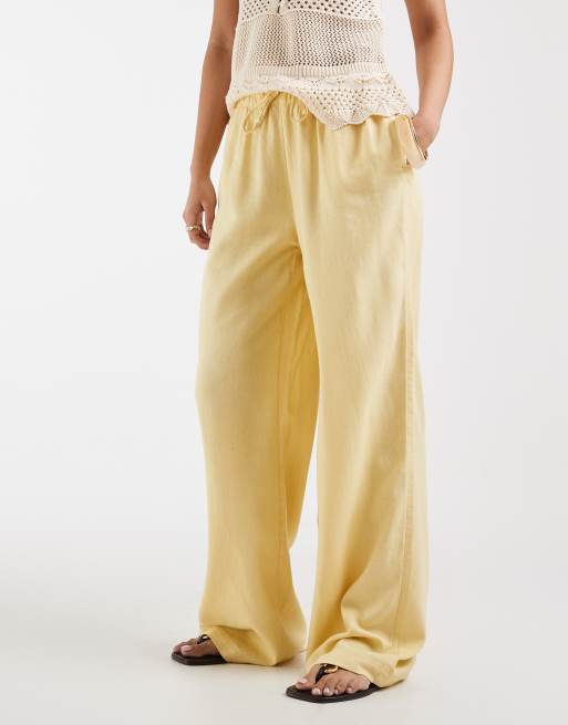 ONLY linen blend pull on trouser co-ord in pale yellow, 2 of 5