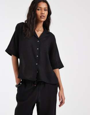 Only Linen Blend Short Sleeve Shirt Co-ord In Multi