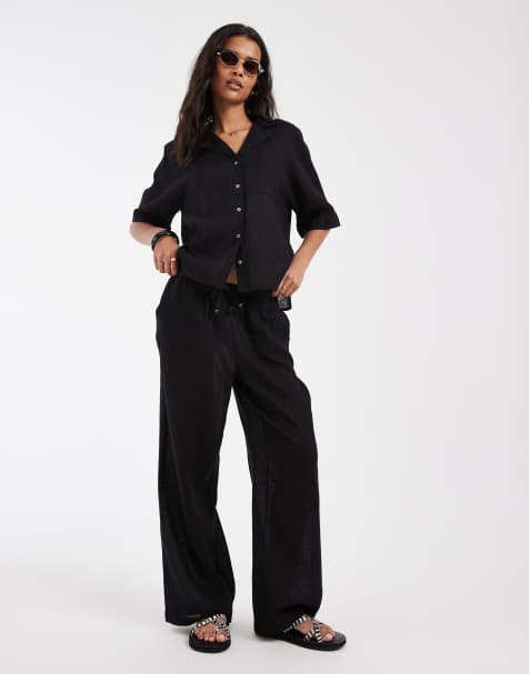 ONLY linen blend short sleeve shirt & linen blend wide leg pants - view 1