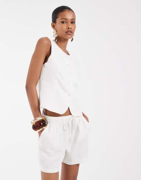 ONLY linen blend tailored shorts co-ord in white - view 1