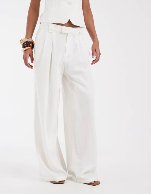 ONLY linen blend tailored wide leg trousers co-ord in white, 2 of 5