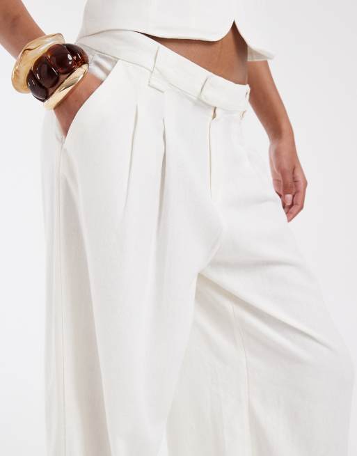 ONLY linen blend tailored wide leg trousers co-ord in white, 3 of 5