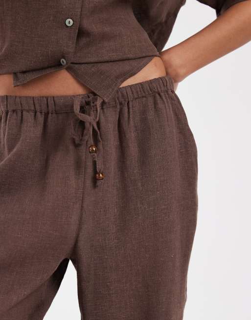 ONLY linen blend wide leg pants in brown (part of a set), 5 of 5