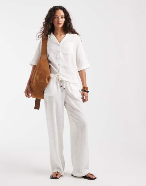 ONLY linen blend wide leg trouser co-ord in white