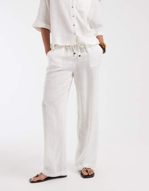 ONLY linen blend wide leg pants in white (part of a set), 2 of 5